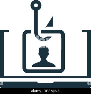 Hook stealing user data from laptop, representing online phishing attack and cyber security threat Stock Vector