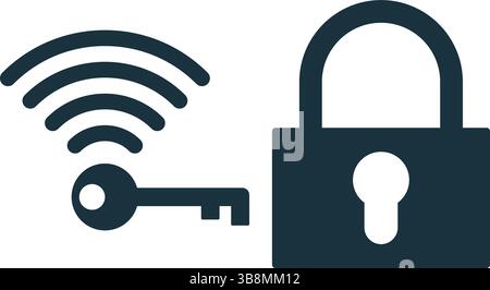 Key and wifi signal unlocking a padlock, symbolizing secure internet access and data protection Stock Vector