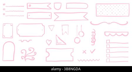 Coquette bullet journal elements. To-do list, corners and stickers for gilly notebook planer Stock Vector