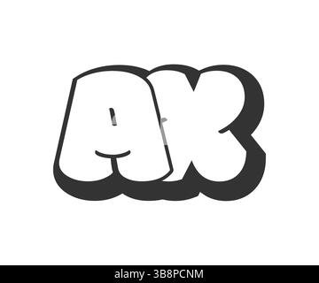 AX logo, bubble comic lettering, rounded in graffiti style black and white silhouette. Trendy preschool A and X letter text for festival party, person Stock Vector