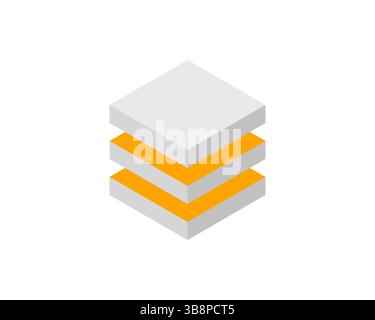 Abstract isometric stack of gray and orange cubes.  Modern minimalist design, perfect for tech, business, or growth concepts. Represents layers, progr Stock Vector