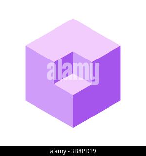 A captivating isometric illustration of a lavender cube containing a smaller, inner cube. Stock Vector