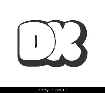 DX logo, bubble comic lettering, rounded in graffiti style black and white silhouette. Trendy preschool D and X letter text for festival party, person Stock Vector