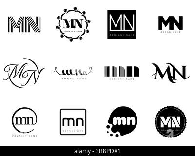 MN logo company template. Letter m and n logotype. Set different classic serif lettering and modern bold text with design elements. Initial font typog Stock Vector