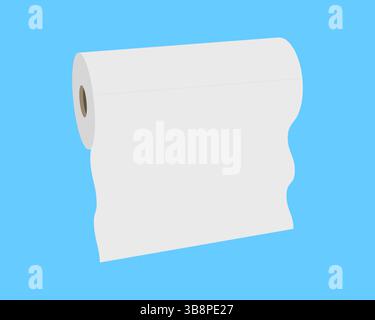 Clean white paper towel roll against a bright blue background.  Perfect for illustrating cleanliness, hygiene, or resourcefulness. Stock Vector