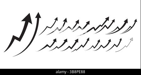 Minimalist black arrow , Growth Arrow Icons , Upward Trend Chart Symbols for Business & Finance Vectors , upward trajectory, simple design, white back Stock Vector