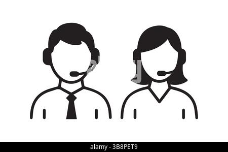 Customer Support Icons , Male and Female Call Center Vector Illustrations , Stock Vector