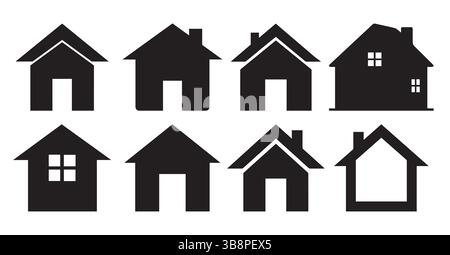 House icons set. Home icon collection. Real estate. Flat style houses symbols for apps and websites on white background Stock Vector