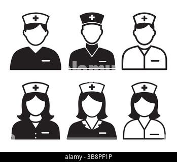 Nurse Icons Set , Male and Female Medical Staff Vector Illustrations Stock Vector