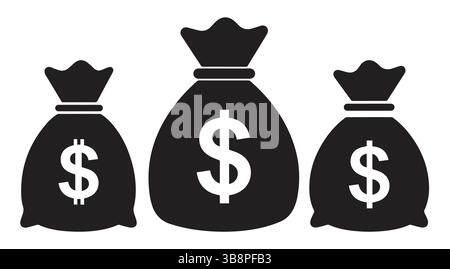Money Bag Icons , Dollar Sign Cash Symbol Vector Set for Finance and Banking Stock Vector