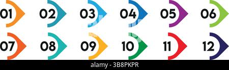 Abstract number bullet points with colorful direction arrows. Vector set for list and highlight design. Stock Vector
