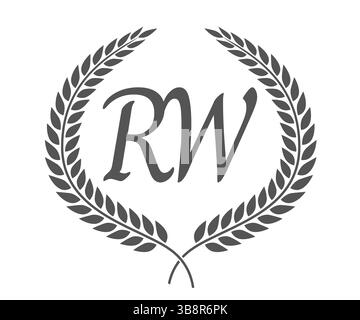 Initial letter R and W, RW monogram logo design with laurel wreath. Luxury emblem with calligraphy font. Stock Vector