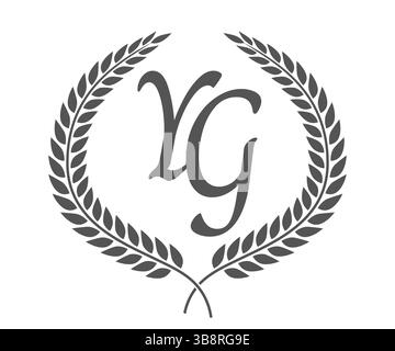 Initial letter Y and G, YG monogram logo design with laurel wreath. Luxury emblem with calligraphy font. Stock Vector