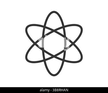 Minimalist atom symbol in black on white. Represents science, technology, or innovation. Ideal for education, research, or cuttingedge concepts design Stock Vector