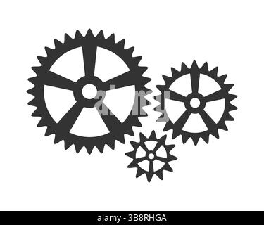 Three interlocked gears symbolize teamwork, mechanics, and efficiency. Perfect for illustrating processes, problemsolving, or complex systems. Minimal Stock Vector