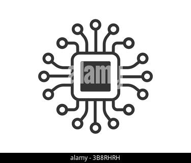 Minimalist vector graphic depicting a central processing unit (CPU) or microchip. Represents technology, computing power, and advanced circuitry. Usef Stock Vector