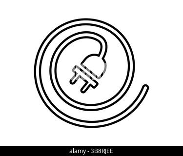 Minimalist icon of an electrical plug inside a coiled cable. Symbolizes energy, connection, or power source. Versatile for tech, energy, or electrical Stock Vector