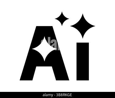 Sleek AI symbol. Black letters with shining stars, tech concept. Good for technology, innovation, future, software, and creative projects. Clean, mode Stock Vector