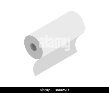 Clean, minimalist isometric illustration of a paper towel roll.  Perfect for website banners, household product packaging, or illustrating cleanliness Stock Vector