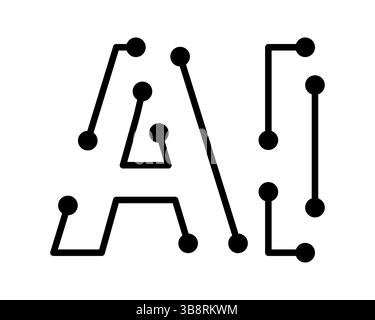 Minimalist graphic illustration featuring black lines and dots resembling a futuristic circuit board. Symbolizes technology, connectivity, and innovat Stock Vector