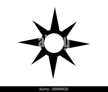 Abstract black star with sharp points emanating from a central void, isolated on white. Represents potential, guidance, and aspiration. Versatile grap Stock Vector