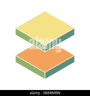 Abstract geometric design featuring two stacked isometric squares in muted pastel tones.  Represents balance, layering, or data visualization. Stock Vector