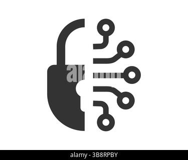 Minimalist vector icon of a padlock merged with a circuit board. Represents digital security, encryption, or data protection. Ideal for technology or Stock Vector