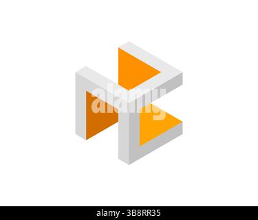 Abstract isometric design.  Gray and orange geometric shapes create a modern, innovative, and interconnected visual. Stock Vector