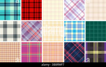 Classic plaid patterns featuring a mix of checkered designs and colorful stripes. Ideal for textile prints, fabric, wallpaper, and shirts, bringing a Stock Vector