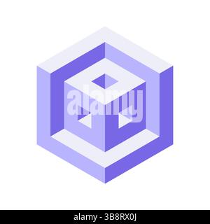 Abstract isometric cube design.  A captivating visual metaphor for depth, complexity, and innovation. Perfect for tech, design, or architecture projec Stock Vector