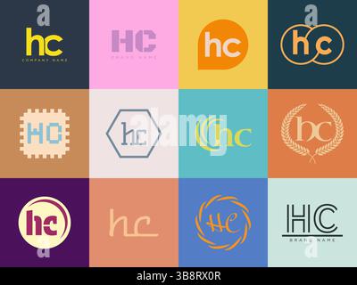 HC logo company template. Letter h and c logotype. Set different classic serif lettering and modern bold text with design elements. Initial font typog Stock Vector