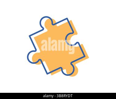 Stylish yellow and blue puzzle piece icon.  Perfect for presentations, websites, or app designs needing a problemsolving or teamwork graphic.  Clean, Stock Vector