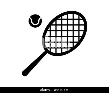 Sharp, minimalist vector graphic of a tennis racket and ball.  Perfect for websites, apps, or print designs needing a clean, modern sports icon. Stock Vector