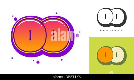 OO logo design for festival or party. Initial letter o and o in graffiti style. Creative modern lettering company name of font typography. Kids trendy Stock Vector