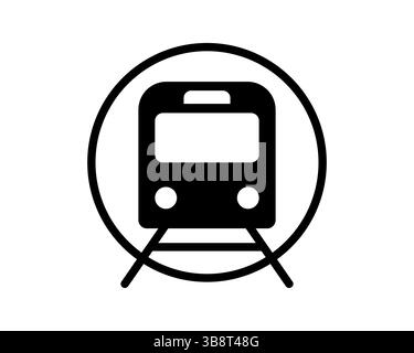 Bold black icon of a train in a circle, perfect for transportation, travel, or public transit designs.  Simple, modern style suitable for websites, ap Stock Vector