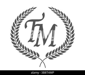Initial letter T and M, TM monogram logo design with laurel wreath. Luxury emblem with calligraphy font. Stock Vector