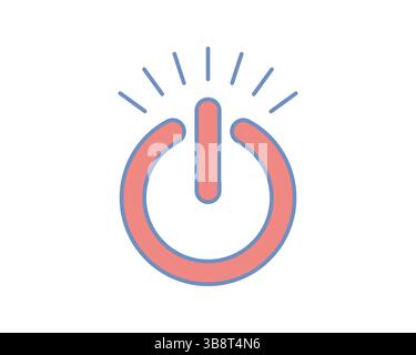Stylish power button icon graphic, perfect for app interfaces, websites, and presentations.  The clean, modern design features a coral and blue color Stock Vector