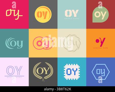 OY logo company template. Letter o and y logotype. Set different classic serif lettering and modern bold text with design elements. Initial font typog Stock Vector