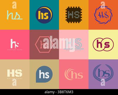 HS logo company template. Letter h and s logotype. Set different classic serif lettering and modern bold text with design elements. Initial font typog Stock Vector