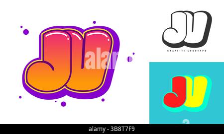 JV logo design for festival or party. Initial letter j and v in graffiti style. Creative modern lettering company name of font typography. Kids trendy Stock Vector