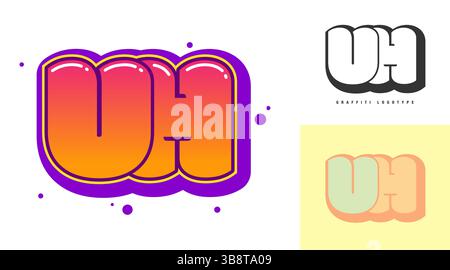 UH logo design for festival or party. Initial letter u and h in graffiti style. Creative modern lettering company name of font typography. Kids trendy Stock Vector