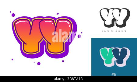 YY logo design for festival or party. Initial letter y and y in graffiti style. Creative modern lettering company name of font typography. Kids trendy Stock Vector
