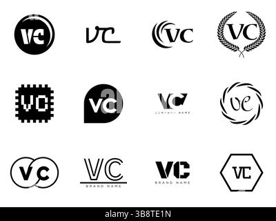 VC logo company template. Letter v and c logotype. Set different classic serif lettering and modern bold text with design elements. Initial font typog Stock Vector