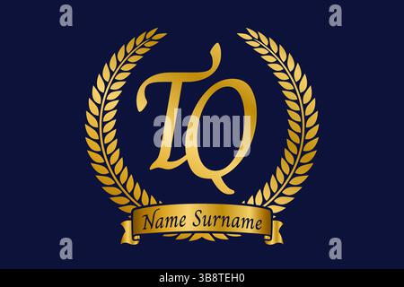Initial letter T and Q, TQ monogram logo design with laurel wreath. Luxury golden emblem with calligraphy font. Stock Vector