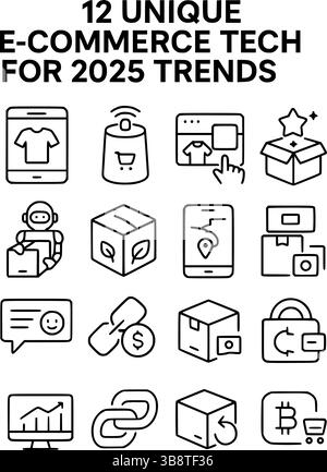 12 Unique E-Commerce Technology Trend Icons for 2025 Stock Vector