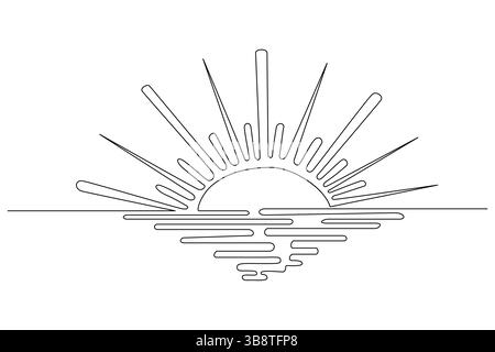 Sunset continuous one line drawing of outline simple vector illustration Stock Vector
