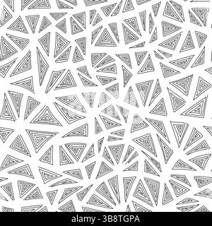 Hand drawn doodle with spiraled triangles, seamless vector pattern for fabric, wallpaper, textile. Vector illustration Stock Vector