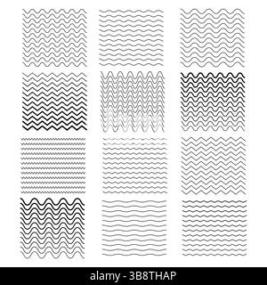 Collection of black and white zig zag line pattern backgrounds Stock Vector