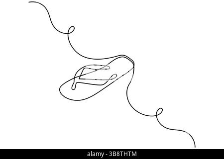 Summer slippers continuous one line drawing and flip flop foot sandals outline vector illustration Stock Vector