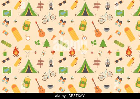 Kids Summer Camp. Vector Seamless Repeating Pattern. Stock Vector